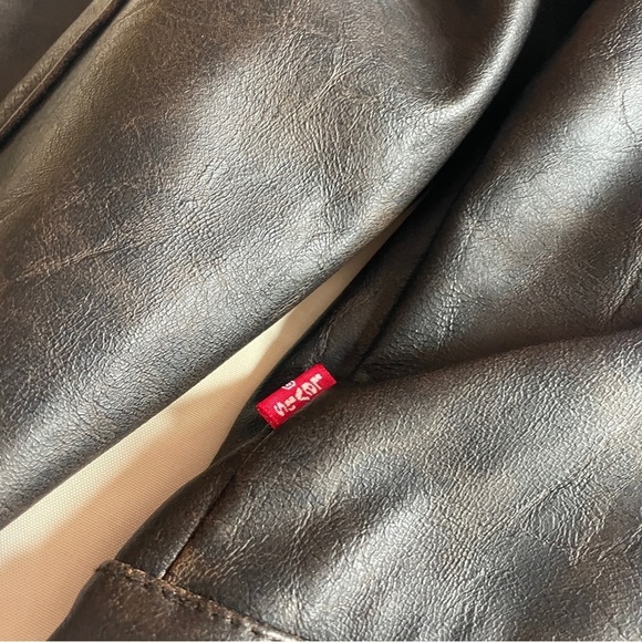 Levis- Classic Vintage Style Faux Leather Moto Racer Jacket Size XL Brown - Picture 10 of 12